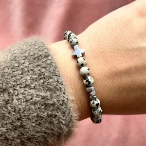 Браслет из далматиновой яшмы и гематита