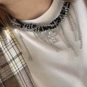 Колье косичка из агата с крестом