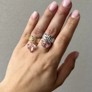 Кольцо с висящим сердцем фианита (розовый)