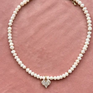 Колье из натурального жемчуга кукуруза с сердечком