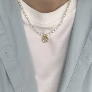 Колье из жемчуга майорки рис с подвеской прямоугольной