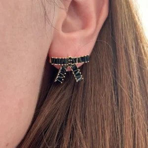 Серьги-гвоздики бантики с черными кристаллами