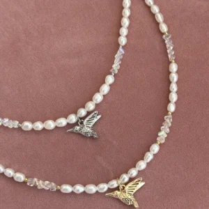 Колье Колибри с натуральным жемчугом