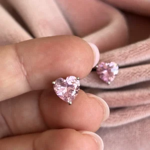 Серьги гвоздики Розовое сердце